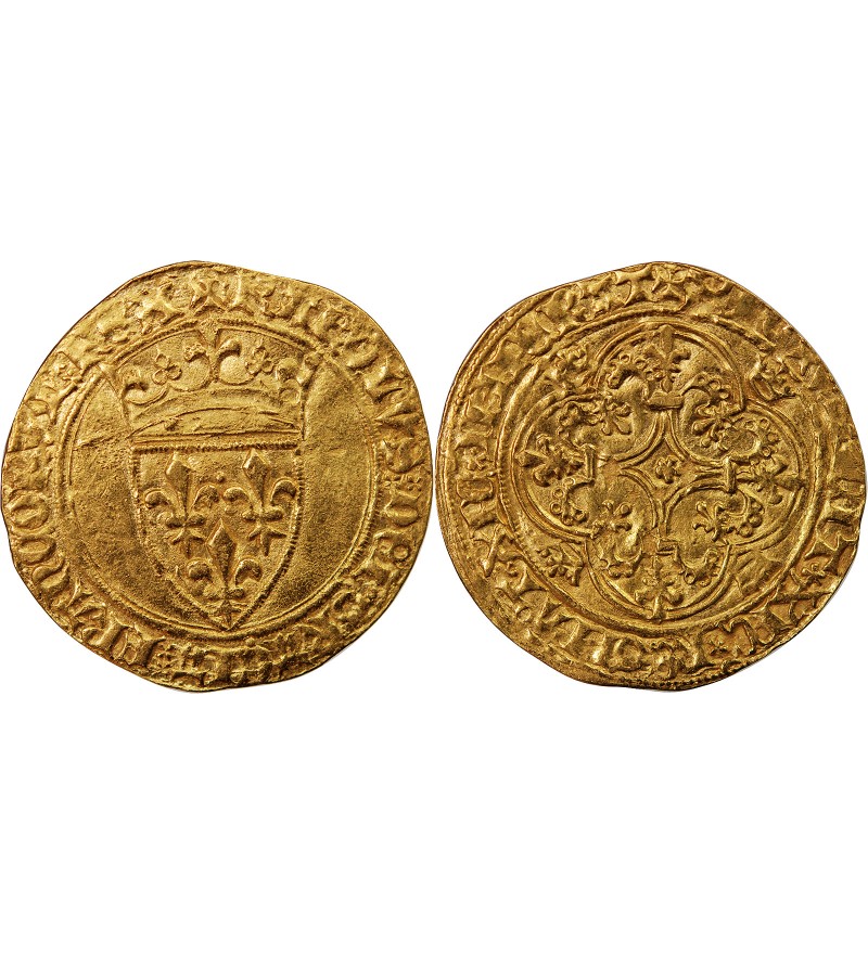 CHARLES VI LE FOU - ECU D'OR A LA COURONNE 1394 TROYES