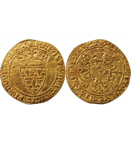 CHARLES VI LE FOU - ECU D'OR A LA COURONNE 1394 TROYES