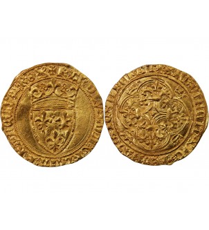 CHARLES VI LE FOU - ECU D'OR A LA COURONNE 1411 TROYES 2
