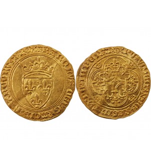 CHARLES VI LE FOU - ECU D'OR A LA COURONNE 1394 MONTPELLIER 2