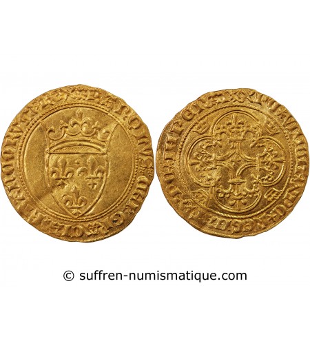 CHARLES VI LE FOU - ECU D'OR A LA COURONNE 1394 MONTPELLIER