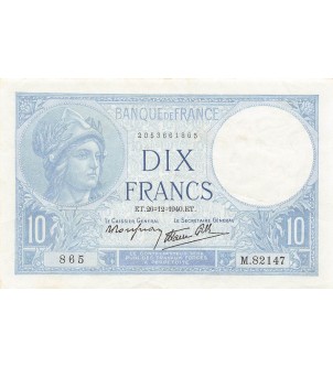 FRANCE - 10 FRANCS MINERVE 26/12/1940 - TTB+
