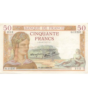 FRANCE - 50 FRANCS CERES 28/09/1939 - TTB+ 2