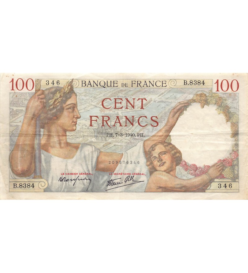 FRANCE - 100 FRANCS SULLY 07/03/1940 - TTB