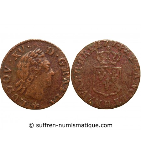 LOUIS XV﻿ - LIARD A LA VIEILLE TETE 1774 H LA ROCHELLE