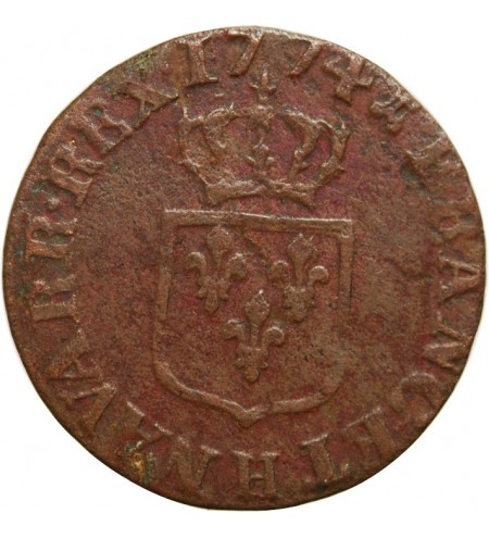 LOUIS XV﻿ - LIARD A LA VIEILLE TETE 1774 H LA ROCHELLE