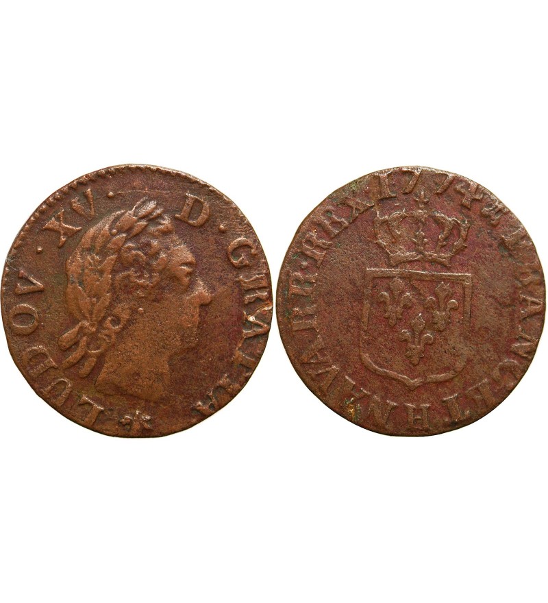 LOUIS XV﻿ - LIARD A LA VIEILLE TETE 1774 H LA ROCHELLE