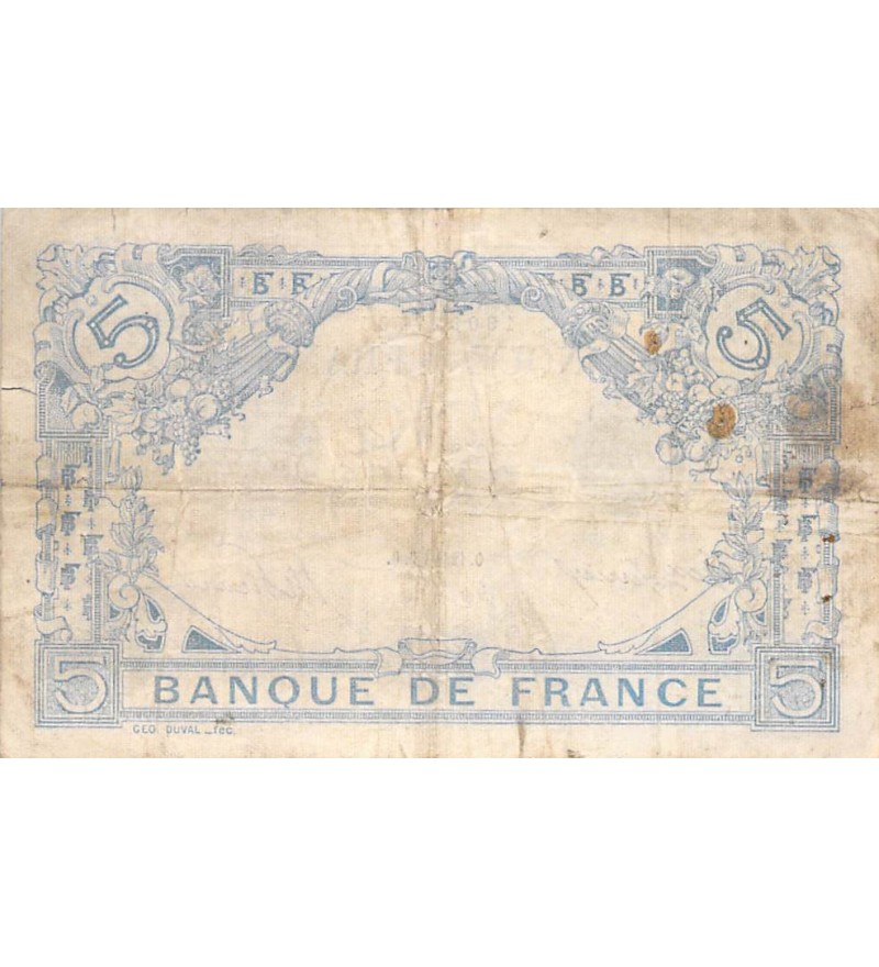 FRANCE - 5 FRANCS BLEU 12/08/1915 - TB+