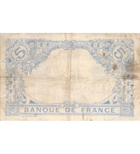 FRANCE - 5 FRANCS BLEU 12/08/1915 - TB+