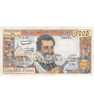 FRANCE, HENRI IV - 5000 FRANCS 05/12/1957 - TB+