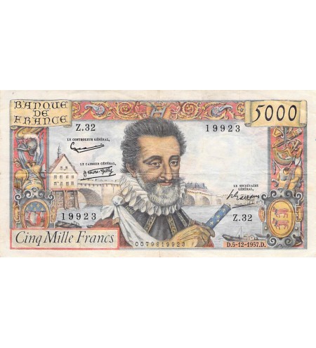 FRANCE, HENRI IV - 5000 FRANCS 05/12/1957 - TB+