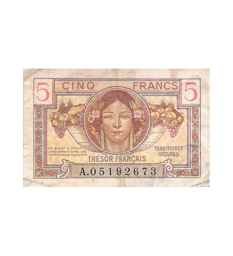 TRÉSOR FRANCAIS - 5 FRANCS type 1947 TERRITOIRES OCCUPÉS - TB+