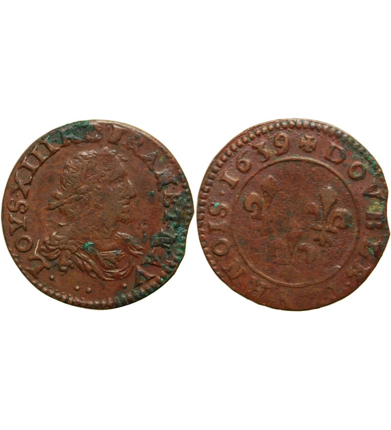 LOUIS XIII - DOUBLE TOURNOIS 1639 "Atelier de l'axe Loire-Rhône"﻿