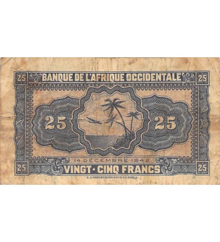 BANQUE DE L'AFRIQUE OCCIDENTALE - 25 FRANCS 14/12/1942