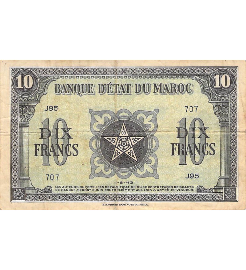 MAROC - 10 FRANCS 01/05/1943