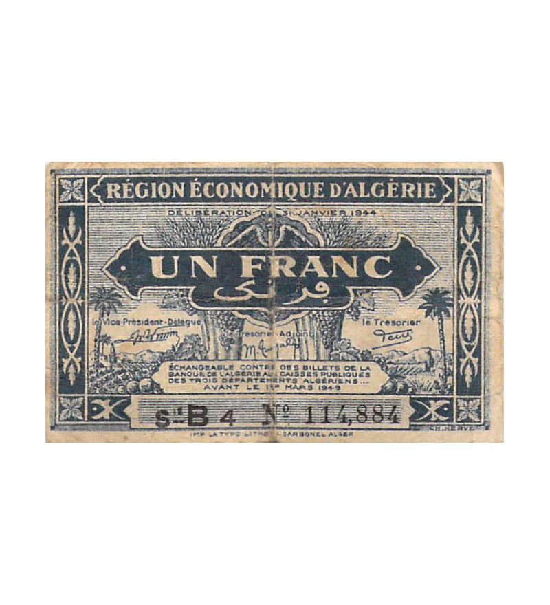ALGERIE - 1 FRANC 1944 1er tirage