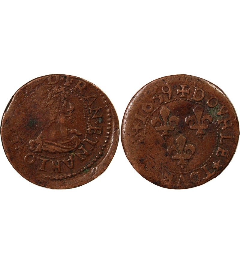 LOUIS XIII - DOUBLE TOURNOIS 1639 H LA ROCHELLE