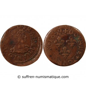 LOUIS XIII - DOUBLE TOURNOIS 1639 H LA ROCHELLE