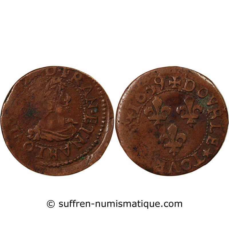LOUIS XIII - DOUBLE TOURNOIS 1639 H LA ROCHELLE
