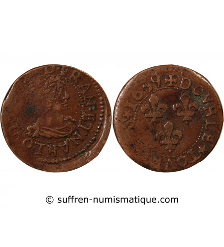 LOUIS XIII - DOUBLE TOURNOIS 1639 H LA ROCHELLE