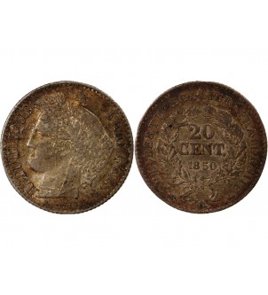 CERES - 20 CENTIMES ARGENT 1850 A PARIS - Oreille Haute 2