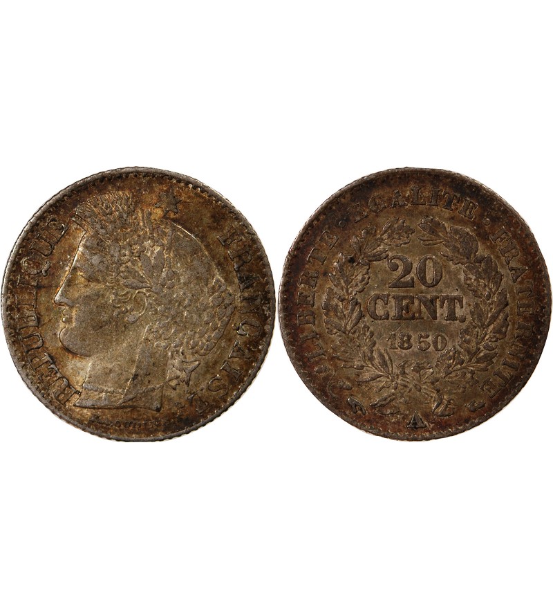 CERES - 20 CENTIMES ARGENT 1850 A PARIS - Oreille Haute