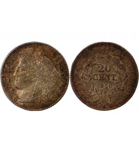 CERES - 20 CENTIMES ARGENT 1850 A PARIS - Oreille Haute