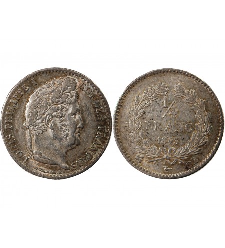 LOUIS PHILIPPE﻿ - 1/4 FRANC ARGENT 1843 B ROUEN