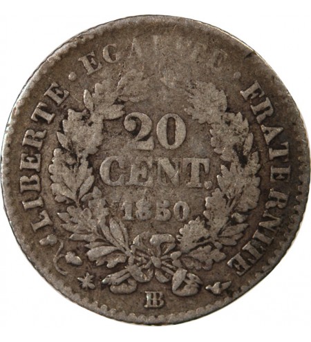 CERES - 20 CENTIMES ARGENT 1850 BB STRASBOURG