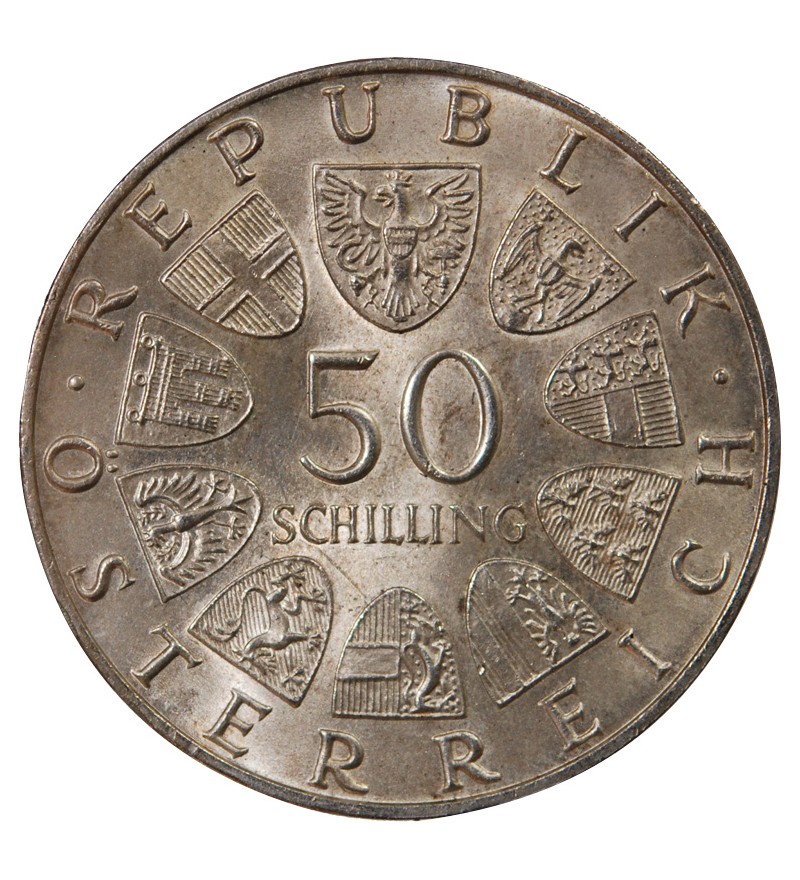 AUTRICHE, KARL RENNER - 50 SCHILLING ARGENT 1970