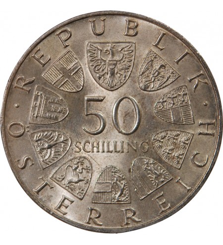 AUTRICHE, KARL RENNER - 50 SCHILLING ARGENT 1970