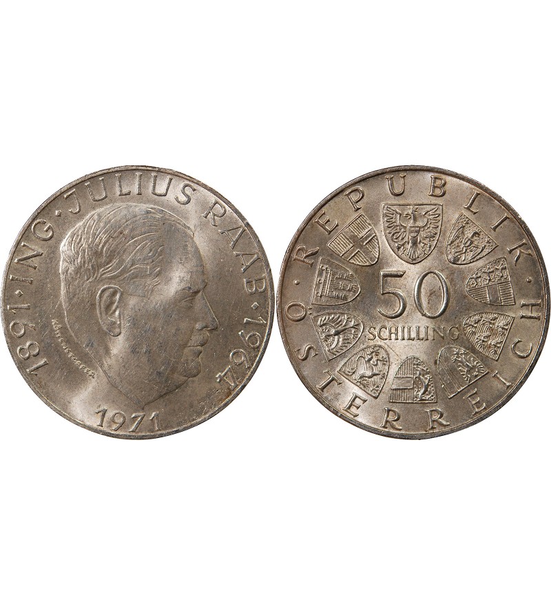 AUTRICHE, KARL RENNER - 50 SCHILLING ARGENT 1970