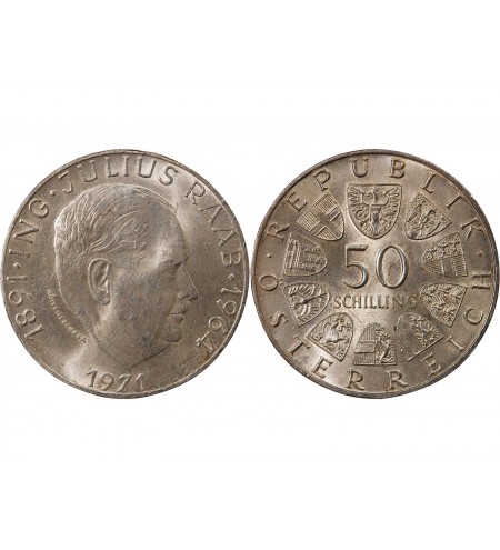 AUTRICHE, KARL RENNER - 50 SCHILLING ARGENT 1970