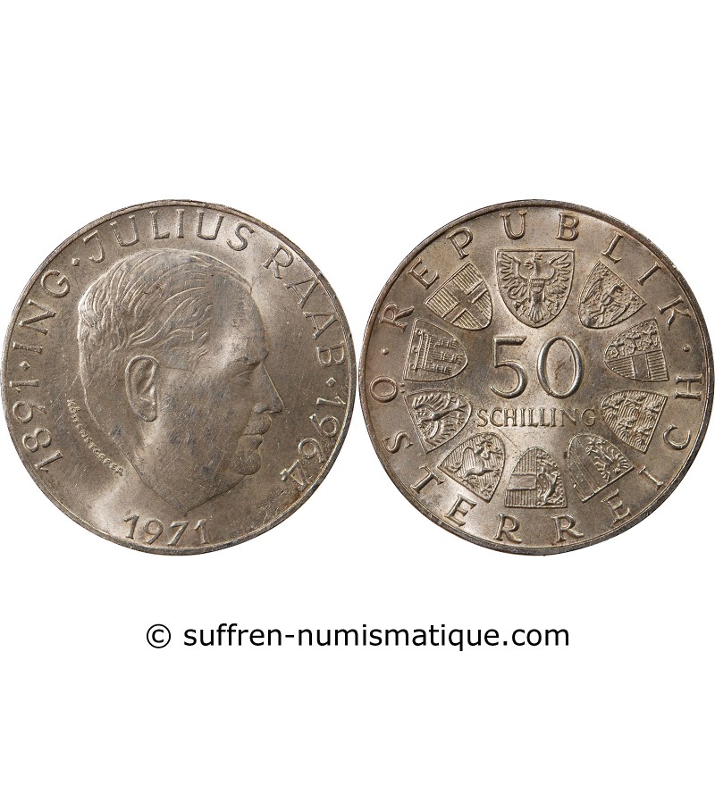 AUTRICHE, KARL RENNER - 50 SCHILLING ARGENT 1970