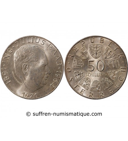 AUTRICHE, KARL RENNER - 50 SCHILLING ARGENT 1970