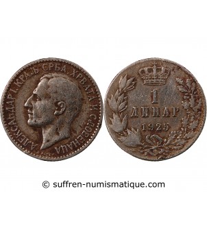 YOUGOSLAVIE, ALEXANDRE Ier - 1 DINAR 1925 POISSY