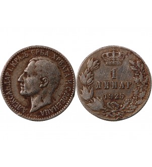 YOUGOSLAVIE, ALEXANDRE Ier - 1 DINAR 1925 POISSY 2