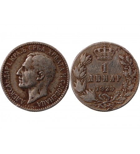 YOUGOSLAVIE, ALEXANDRE Ier - 1 DINAR 1925 POISSY