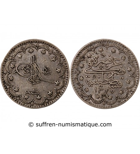 TURQUIE, MEHMET V - 5 KURUSH ARGENT 1911