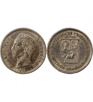 VENEZUELA, SIMON BOLIVAR - 25 CENTIMOS ARGENT 1954 2