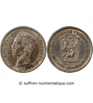 VENEZUELA, SIMON BOLIVAR - 25 CENTIMOS ARGENT 1954