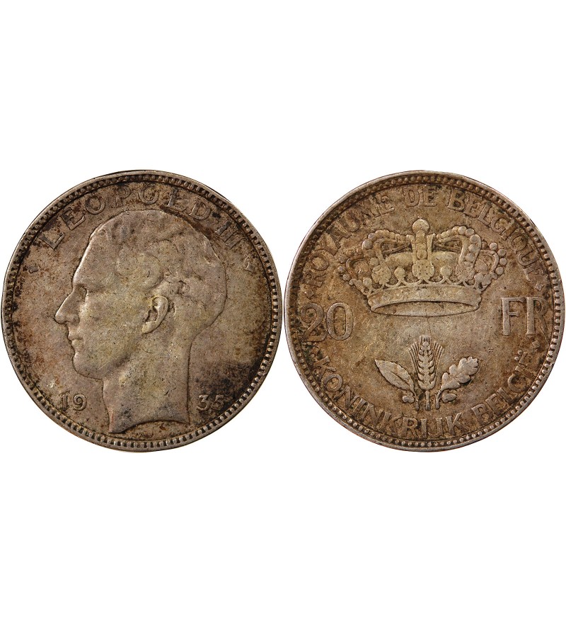 BELGIQUE, LEOPOLD III - 20 FRANCS ARGENT 1935