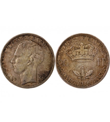 BELGIQUE, LEOPOLD III - 20 FRANCS ARGENT 1935