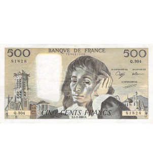 FRANCE, PASCAL - 500 FRANCS 01/02/1990 - SÉRIE Q.304 - TTB 2