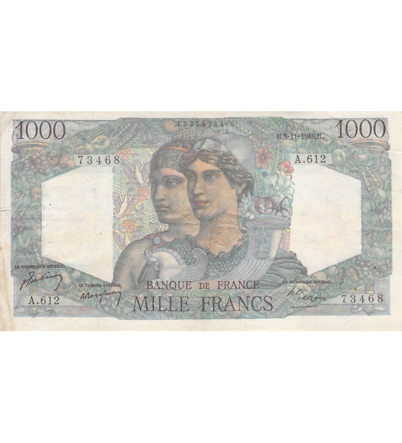 FRANCE, MINERVE ET HERCULE - 1000 FRANCS 03/11/1949 - TB+