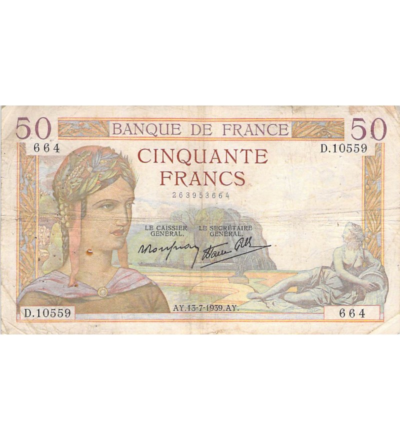 FRANCE - 50 FRANCS CERES 13/07/1939 - TB