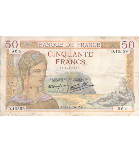 FRANCE - 50 FRANCS CERES 13/07/1939 - TB