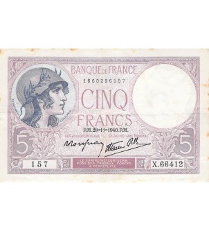 FRANCE - 5 FRANCS VIOLET 28/11/1940 - TTB 2