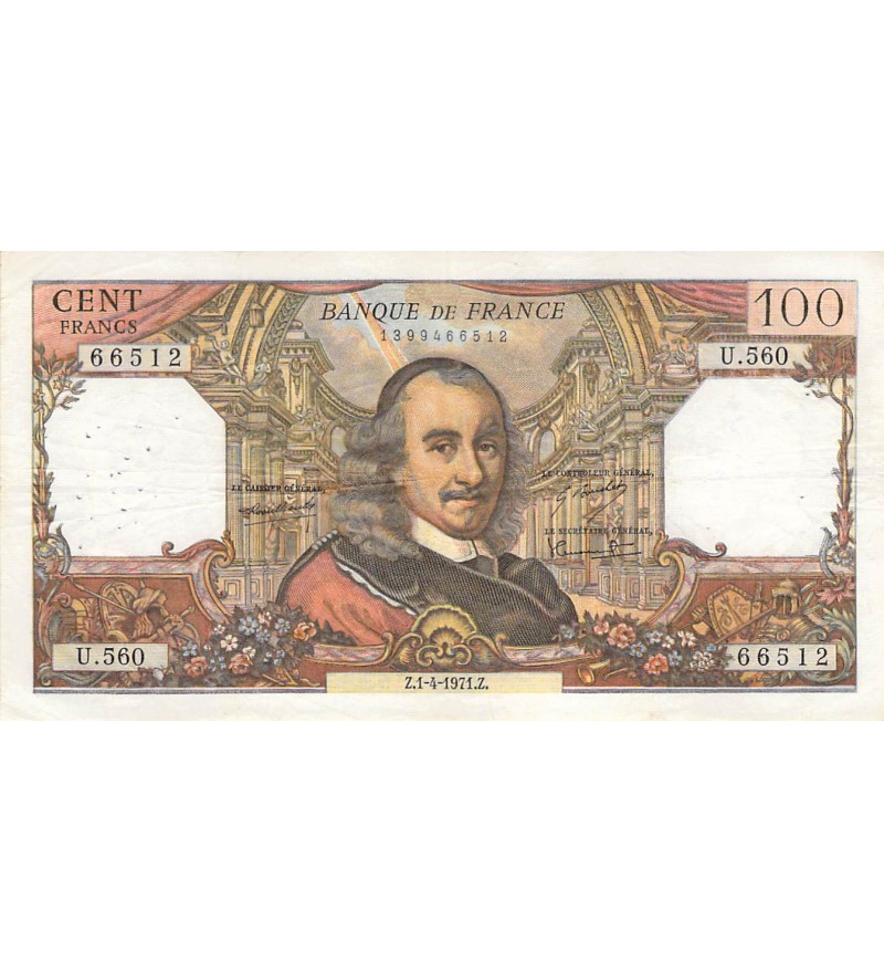 FRANCE, CORNEILLE - 100 FRANCS 01/04/1971 - SÉRIE U.560 - TTB