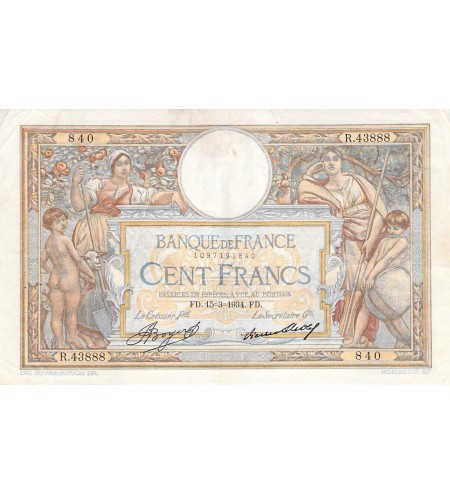 FRANCE, LUC-OLIVIER MERSON - 100 FRANCS 15/03/1934 - TTB